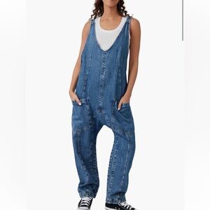 Free people high roller denim jumpsuit overalls